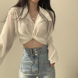 Blouse Crop Top Long Sleeve Shirt - Alt Style Clothing
