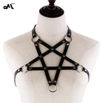 Woman Pentagram Punk Style PU Leather Harness Bra