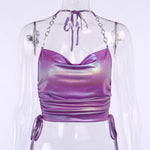 Purple Sleeveless PU Leather Crop Top for Clubwear