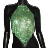 Glitter Crystal Diamonds See Through Backless Tank Top