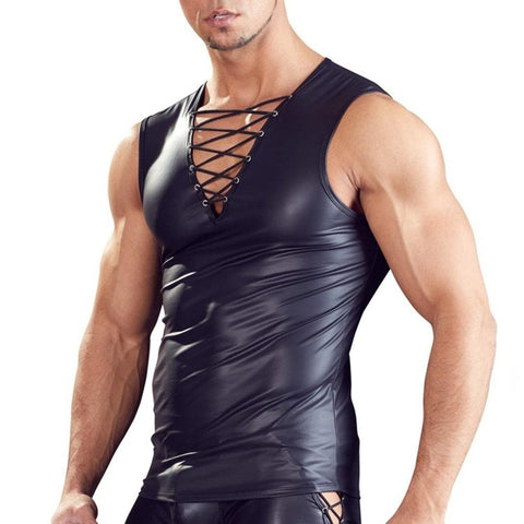 Mens Sexy Faux Leather Tank Top