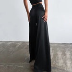 High Waist Satin Wide-Leg Trousers – Elegant Floor-Length Style