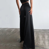 High Waist Satin Wide-Leg Trousers – Elegant Floor-Length Style