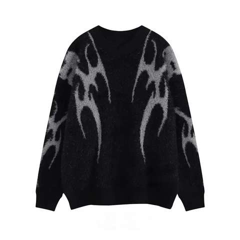 Vintage Thorn Pattern Knitted Pullover Sweater – Gothic Streetwear Style