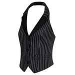 Elegant Striped Waistcoat Vest with Halter Neck and V-Neck Design