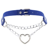 Gothic Leather Heart Collar Choker with Metal Chain - Punk Style