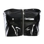 Leather PVC Shiny Zipper Navel Tube Bandage Top