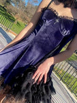 Velvet Gothic Sexy Black Mini Dress Vintage Spaghetti Strap - Alt Style Clothing