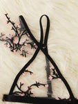 Floral Embroidery Sheer Mesh Lingerie Set