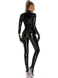 Wet Look PVC Catsuit Double Zipper Open Crotch Bodysuit Shiny PU Leather Cosplay Bodystocking Jumpsuit Tights Sexy Body Clubwear - Alt Style Clothing