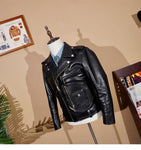 Short Slim Fit Patent PU Leather Biker Jacket
