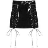 PVC Leather High Waist Zipper Back Lace-Up Mini Pencil Skirt - Alt Style Clothing