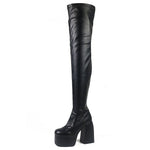 Make a Bold Statement with Our Block Heels Platform Gothic Over The Knee Boots with High Heels - Alt Style Clothing