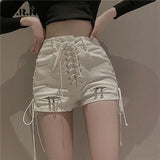 Rosetic Gothic High-Waist Denim Shorts with Bandage & Lace-Up Detail