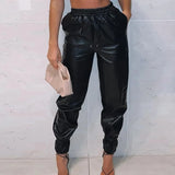 PU Elegant Office Casual Loose Harem Leather Pants