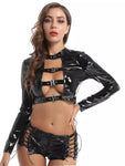 Bandage Hollow Out Bare Chest Crop Top Set - Alt Style Clothing