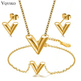 V Letter Pendant Necklace For Woman Titanium Steel