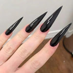 24pcs Glossy Black Long Stiletto Press-On Nails Set