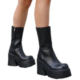 Punk Black Platform Ankle Boots with Chunky Heels