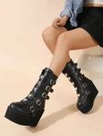 Gothic Punk Mid-Calf Platform Boots – Bold Style with Rivet Detailing