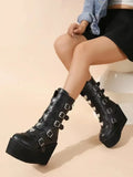 Gothic Punk Mid-Calf Platform Boots – Bold Style with Rivet Detailing