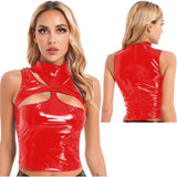 Patent Leather Cutout Sleeveless Vest Top - Alt Style Clothing