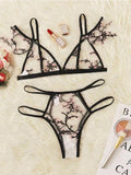 Floral Embroidery Sheer Mesh Lingerie Set