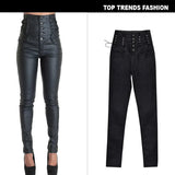 Edgy High-Waisted Faux Leather Skinny Pants with Side Lace-Up Detail