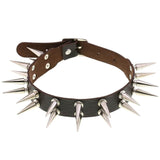 Long Spiked Choker Collar Leather Goth Necklace - Alt Style Clothing