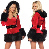 Red Hooded Santa Claus Costume - Furry Long Sleeve Dress