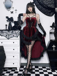 Gothic Hi Low Swing Cocktail Party Vintage Lace Smocked Elastic Waist Pleated Bodycon Dress