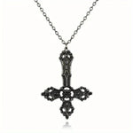 Neo-Gothic Inverted Punk Cross Satanic Pendant Necklace - Black