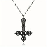 Neo-Gothic Inverted Punk Cross Satanic Pendant Necklace - Black