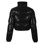 Shiny Patent Leather Short Jacket – Stand-Up Collar with 95% Duck Down Filling