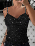 Rhinestone Spaghetti Strap Glitter Top