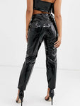 High Waist Pencil Shiny Patent Leather Buttom Zipper Bodycon Pants - Alt Style Clothing
