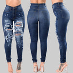 High-Waisted Ripped Skinny Jeans – Light Blue Stretch Denim Pencil Pants