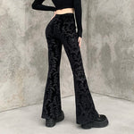 Retro Gothic High Waist Flared Pants - Floral Spliced Gothic Style