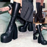 Gothic Chunky High Heels Platform Boots - Step Into Bold Style