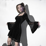 Gothic Dress Goth Y2K Mini Long sleeve Draped Bodycon Vintage Dress - Alt Style Clothing