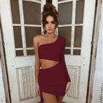 One-Shoulder Ruched Waist Hollow Out Dress