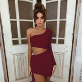 One-Shoulder Ruched Waist Hollow Out Dress