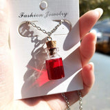 Vampire Tooth Shape Glass Fang Potion Blood Bottle Pendant Necklace - Alt Style Clothing