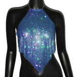 Glitter Crystal Diamonds See Through Backless Tank Top