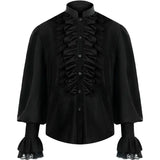 Victorian Renaissance Ruffled Gothic Steampunk Shirt – Stand Collar Single-Breasted Design