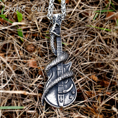 Retro Domineering Snake Guitar Pendant Necklace for Men