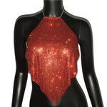 Glitter Crystal Diamonds See Through Backless Tank Top