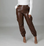 PU Elegant Office Casual Loose Harem Leather Pants