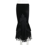 Goth Dark Vintage Ruffle Mermaid Midi Skirt - Gothic Grunge Elegance