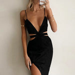 Backless Cutout Midi Dress with Spaghetti Straps